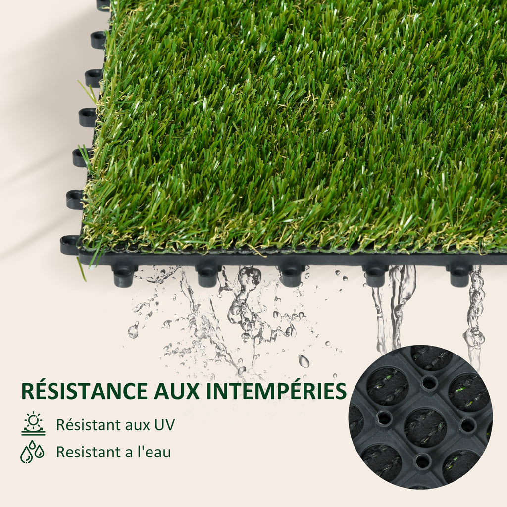 Gazon synthétique Artificiel Set de 10 Dalles Carreaux 30 x 30 cm épaisseur Confort 3,5 cm à emboîter Vert