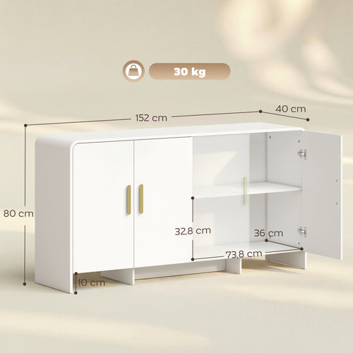 Buffet de Cuisine avec 4 Étageres 4 Portes à Fermeture Douce Meuble TV pour 183 cm 152x40x80 cm Blanc