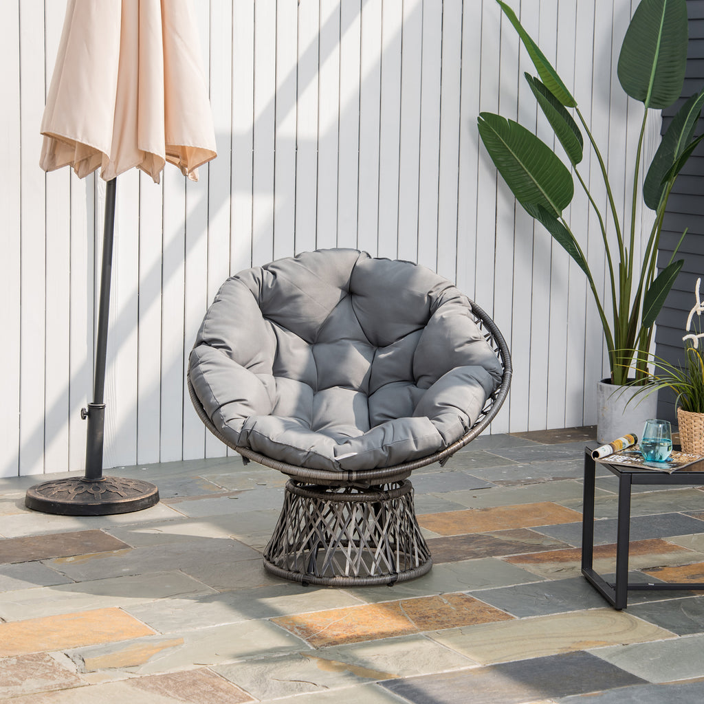Fauteuil rond de jardin fauteuil papasan pivotant Ø 97 x 86H cm grand coussin fourni polyester résine tressée