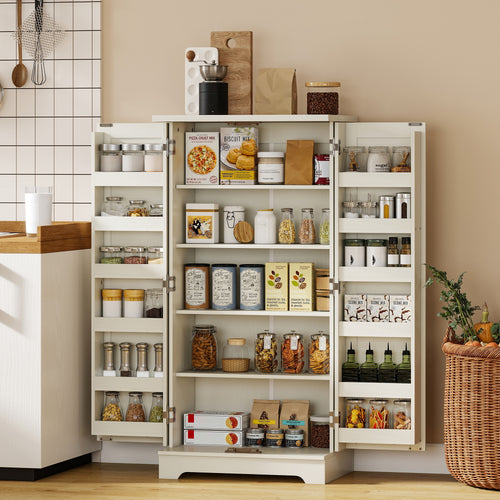 Buffet cuisine armoire de cuisine 5 niveaux avec portes et étagères réglables 60l x 40P x 120H cm grain de bois crème