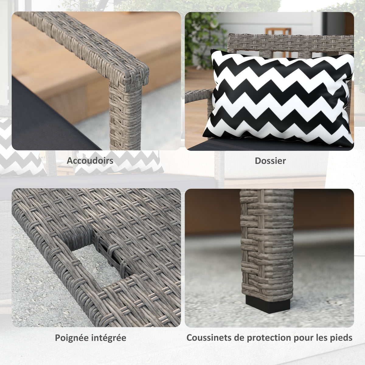 Banc extérieur jardin 2 places banc de rangement 160L en rotin PE avec coussin 2 oreillers 112 x 62 x 82 cm gris