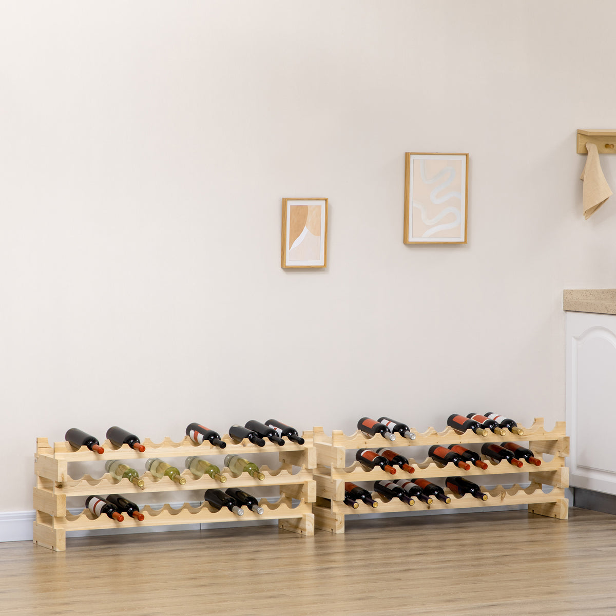 Casier à bouteilles pour 72 bouteilles, étagère à vin avec 6 niveaux modulable et superposable, casier à vin en bois de sapin massif, pour cave, bars, sous-sols, 114x28x85cm, bois naturel