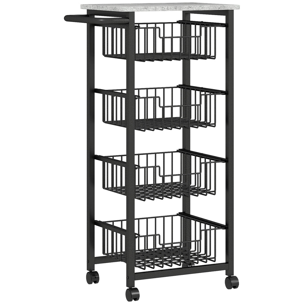 Desserte cuisine 4 niveaux chariot de service sur roulettes plan de travail cadre en acier 49,5 x 31 x 91 cm gris clair