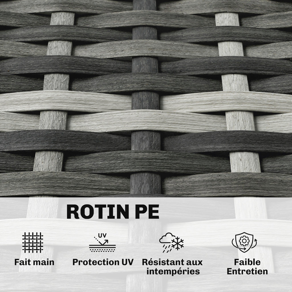 Bain de soleil rond, lit de jardin extérieur modulable 3 PSC en résine tressée avec auvent rétractable, gris clair