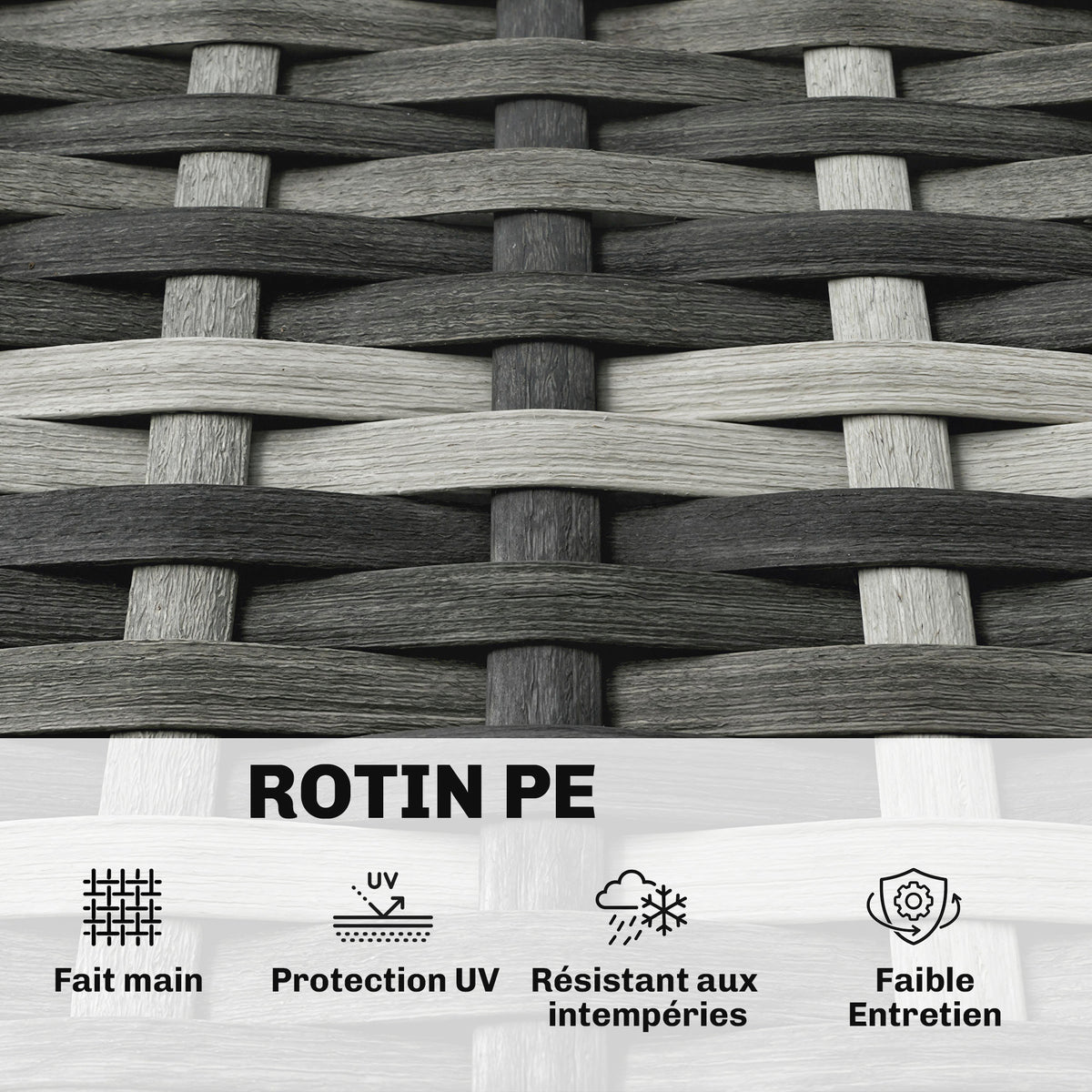Bain de soleil rond, lit de jardin extérieur modulable 3 PSC en résine tressée avec auvent rétractable, gris clair