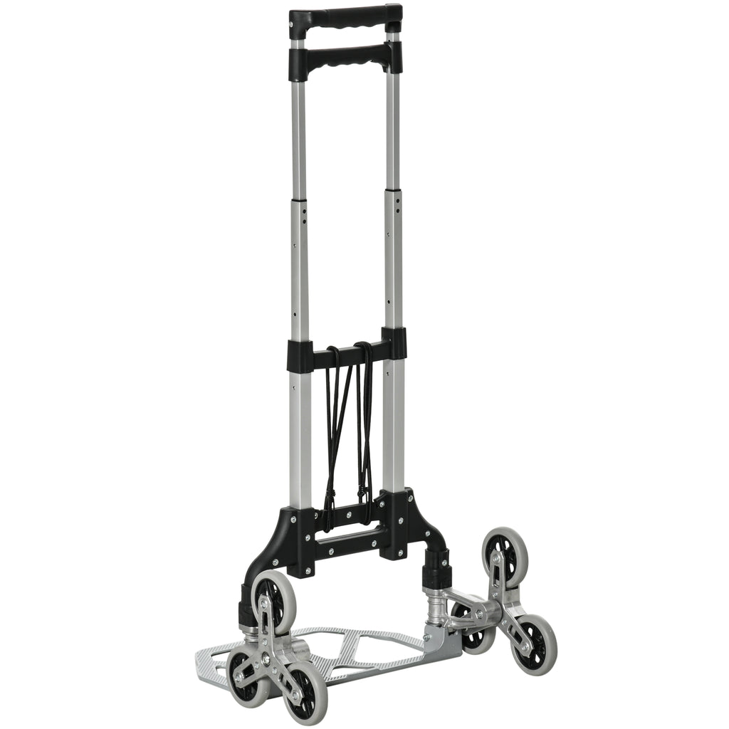 Diable escalier pliant en aluminium avec 6 roues et sangle - charge de 70 kg avec - argent et noir