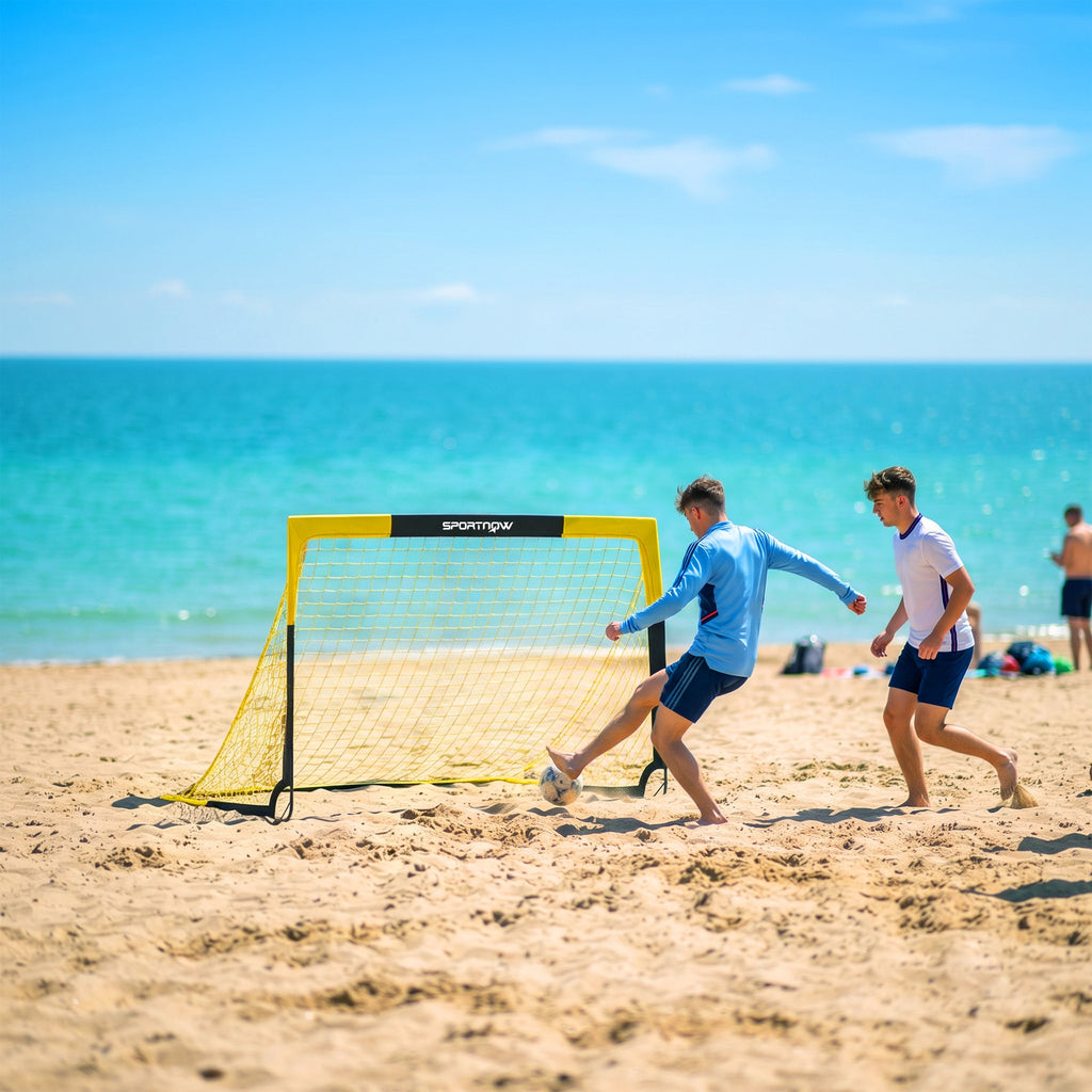 But de football Pop-up Portable et Pliable avec 4 Piquets de Sol et Sac de Transport, Sans Montage, 150x110x110cm, Jaune