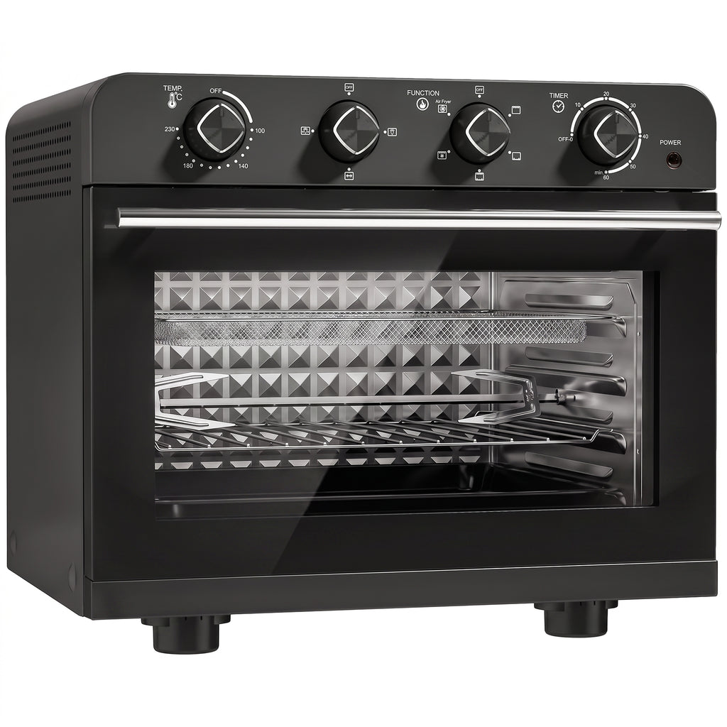 Friteuse à Air Chaud 36L, Four à Air Chaud 1800 W avec Rôtissoire, Plaque de Cuisson, Panier de Friture et Grille, Noir