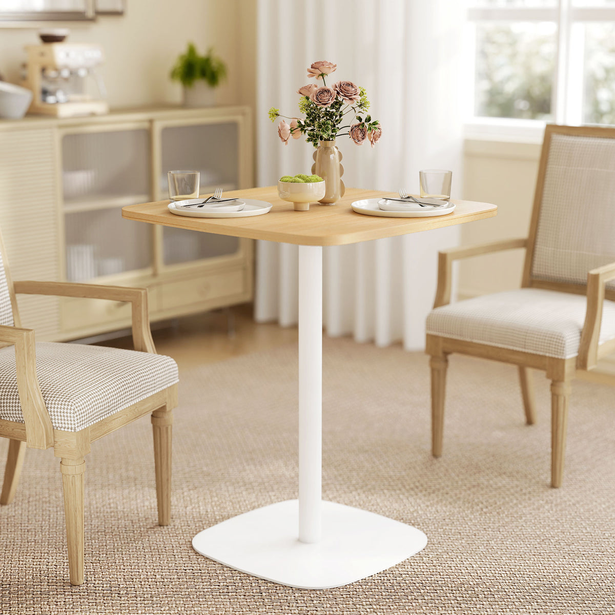 Table à manger carrée pour 2 personnes table de cuisine plateau en effet bois base carrée 60x60x75cm effet bois naturel