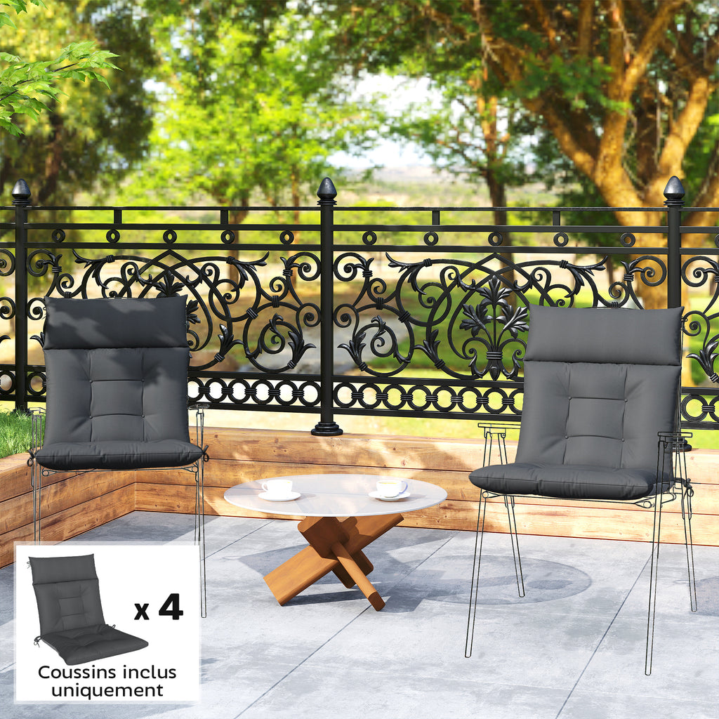 Lot de 4 coussins pour chaises de terrasse, résistants à l'eau, antidérapants, avec liens, 112x53cm, Gris Foncé