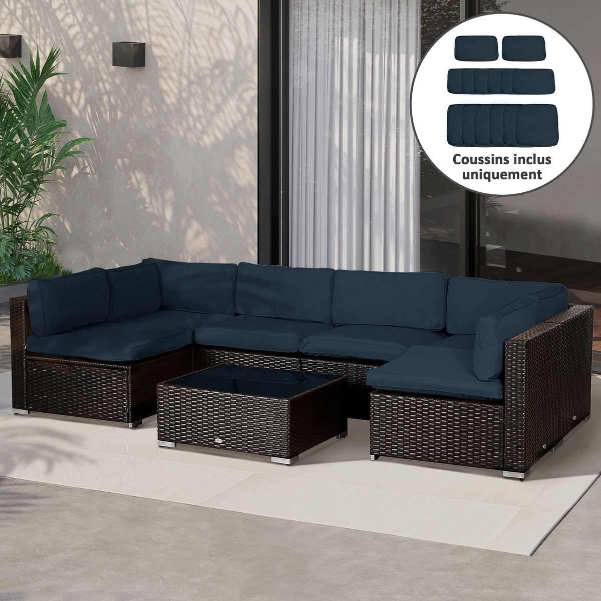 Lot de 14 Housses de Rechange Coussins Salon de Jardin - 6 Housses Coussin d'assise, 8 Housses Coussin Dossier Bleu