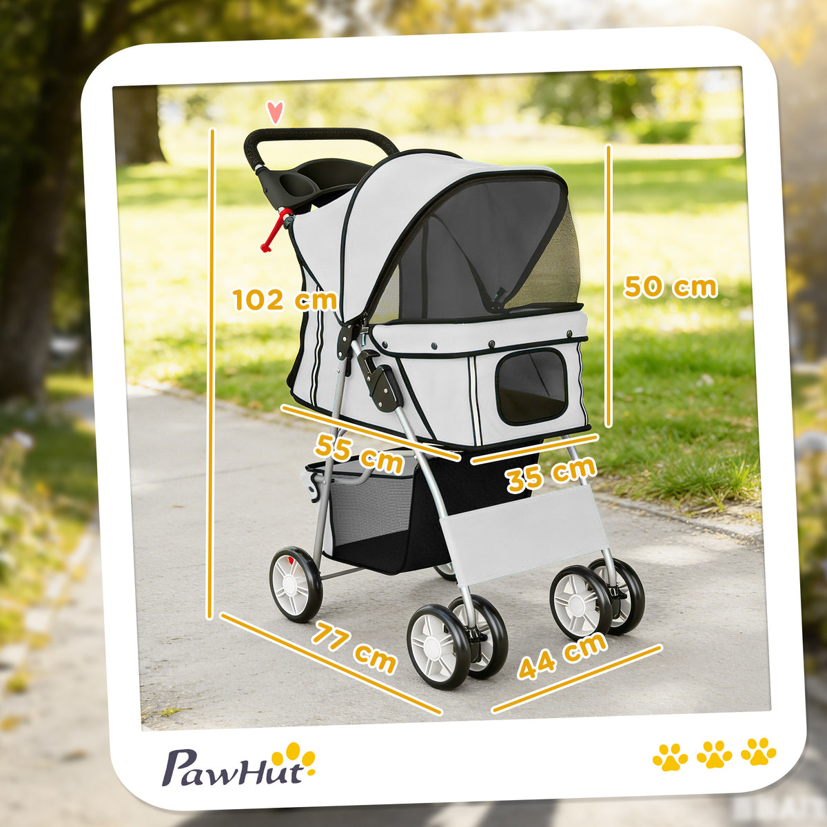 Poussette buggy pliable animaux chariot pliante chien chat porte-gobelet panier de rangement 77 x 44 x 102 cm gris