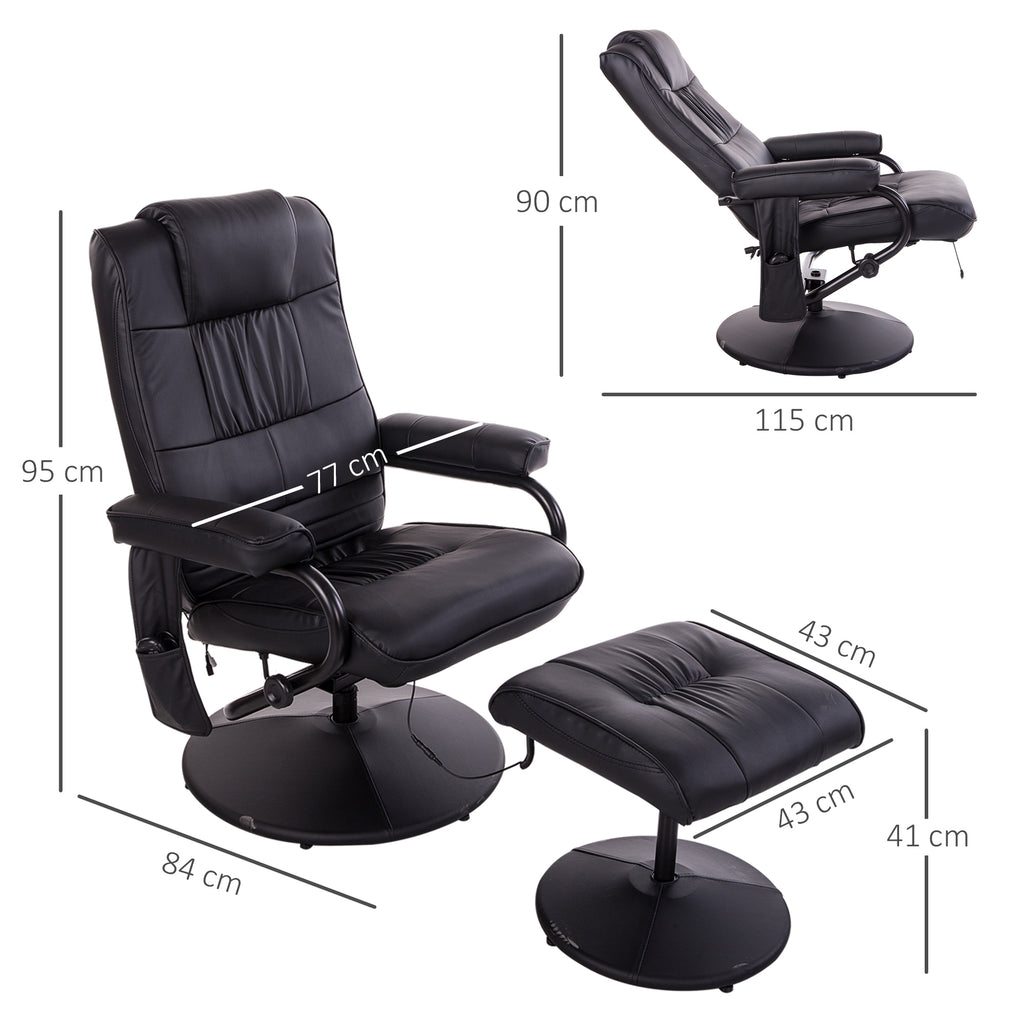 Fauteuil de Massage et Relaxation électrique pivotant inclinable avec Repose-Pied revêtement synthétique Noir