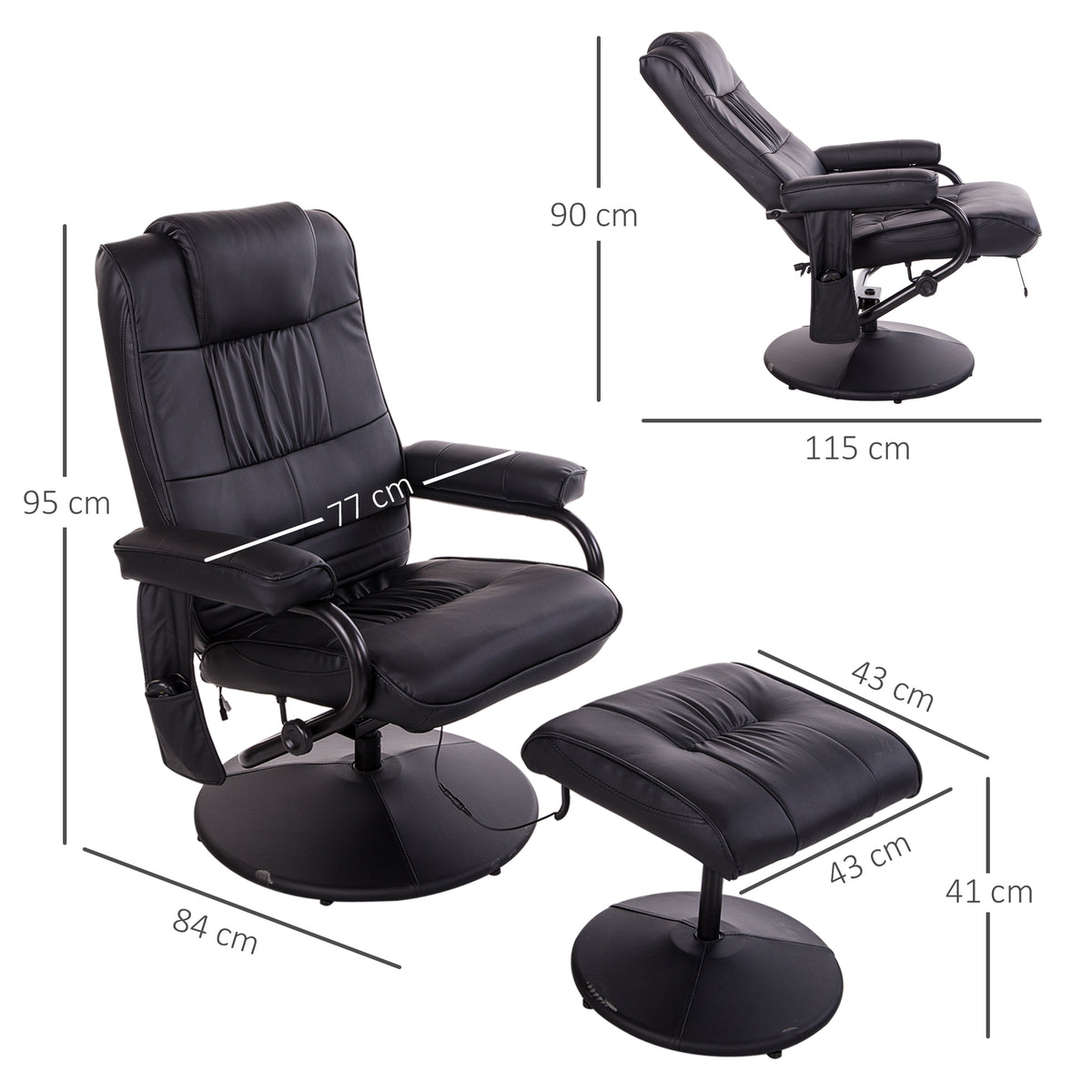 Fauteuil de Massage et Relaxation électrique pivotant inclinable avec Repose-Pied revêtement synthétique Noir