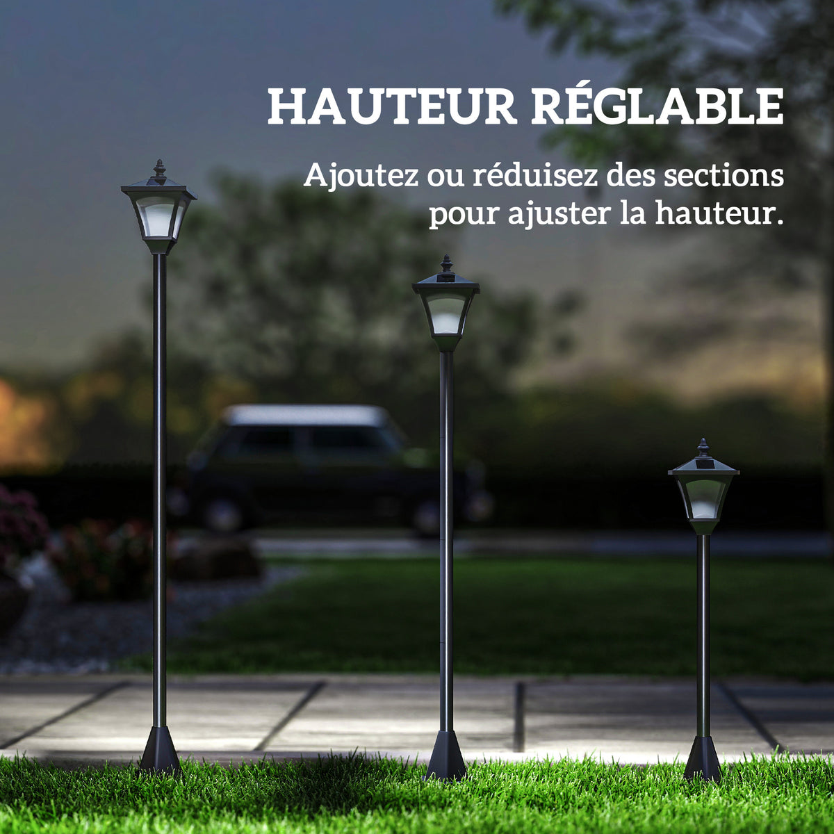 Luminaire extérieur lampadaire sur pied solaire lampadaire lanterne classique LED 30 Lm dim. 15L x 15l x 120H cm noir