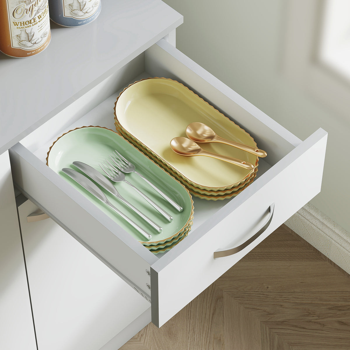 Buffet de cuisine armoire de cuisine contemporaine multi-rangements 6 portes 1 tiroir + grand plateau