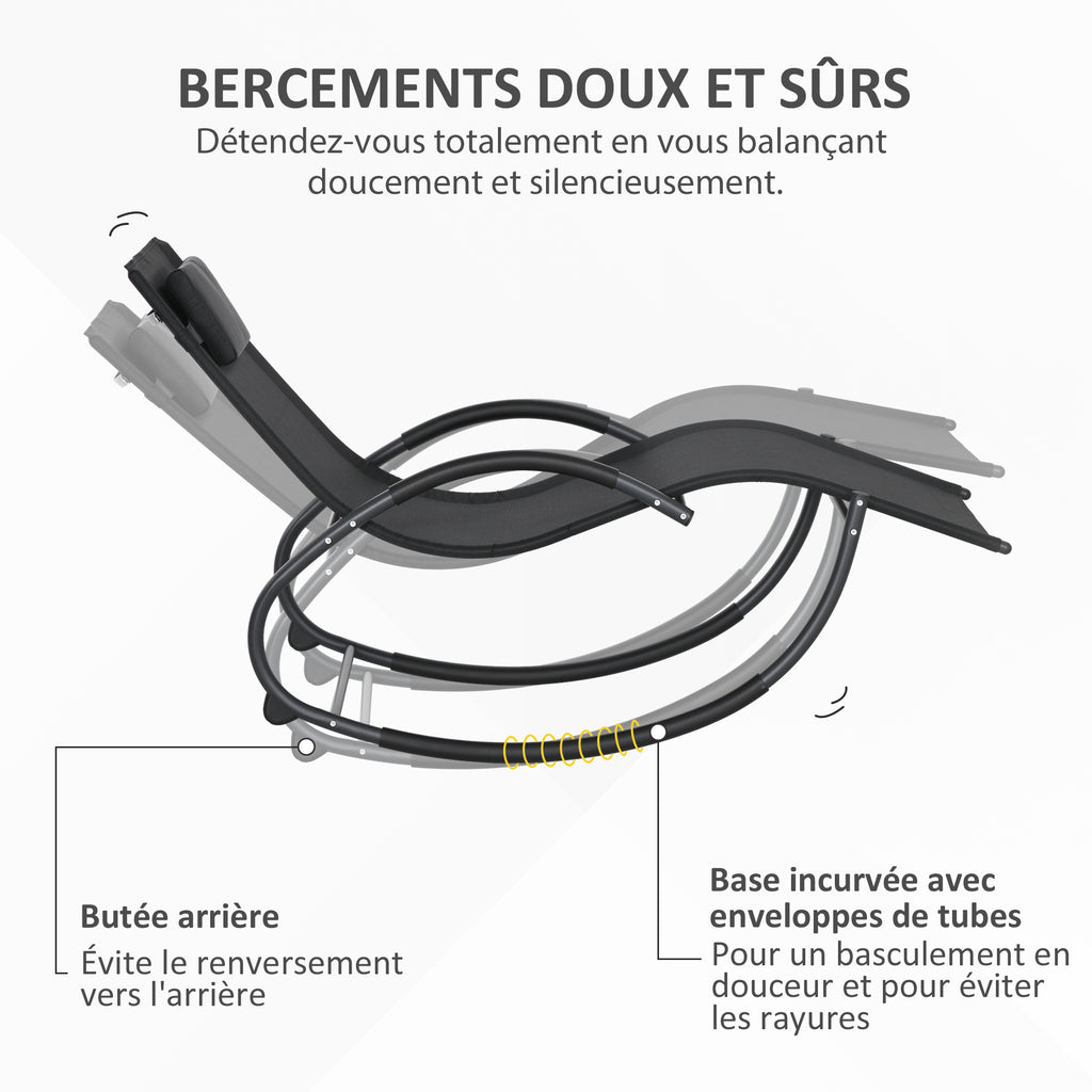 Chaise longue à bascule avec tétière utilisation extérieure intérieure noir
