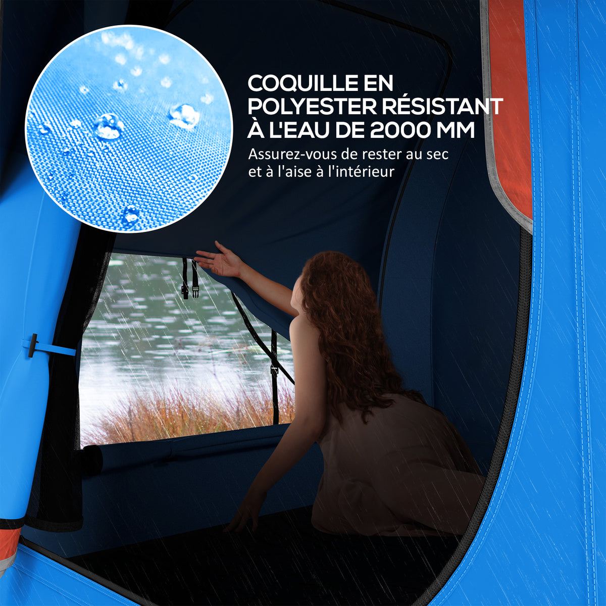 Tente de voiture pour SUV hayon 5-6 personnes avec 3 portes, fenêtre en maille, pour trekking, randonnée, bleu et orange