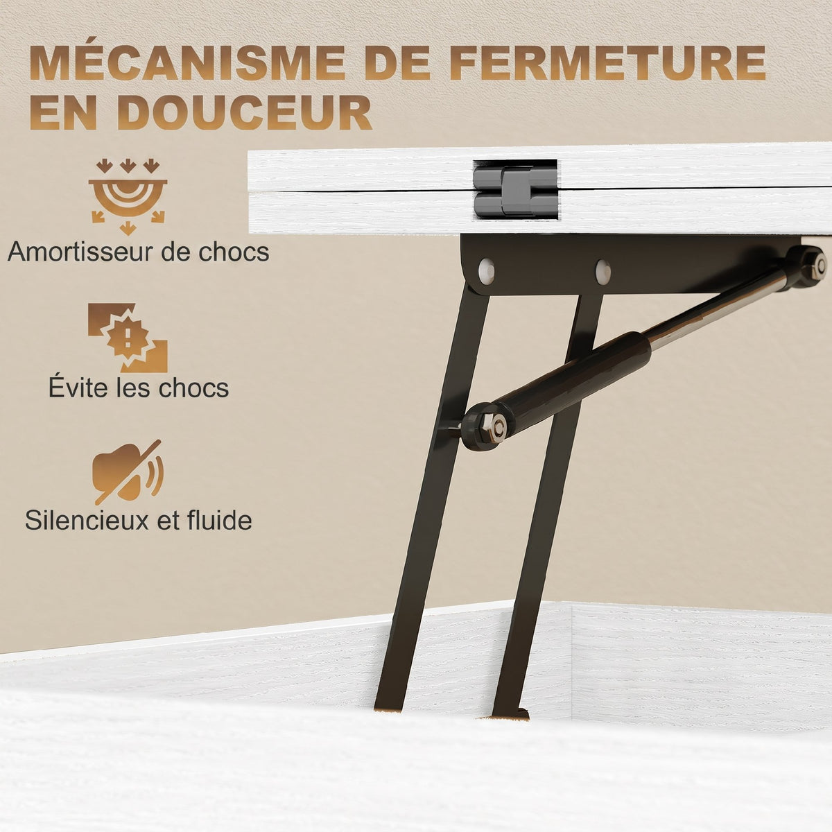 Table basse relevable et extensible, table de salon avec compartiment caché étagères ouvertes, 98x49x55cm, blanc