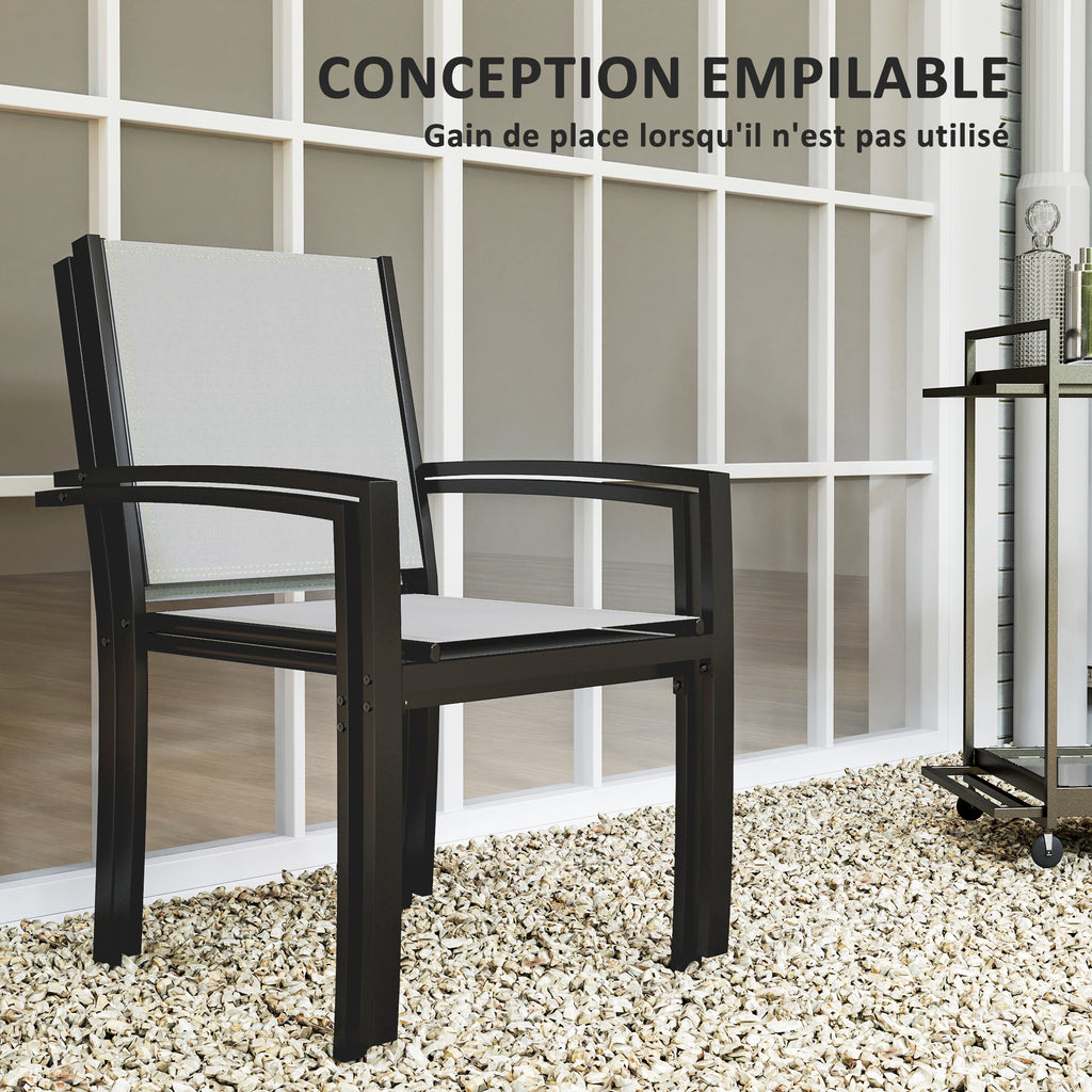 Lot de 2 chaises de jardin chaises empilables d'extérieur avec accoudoirs, cadre en acier 60 x 65 x 85 cm gris clair