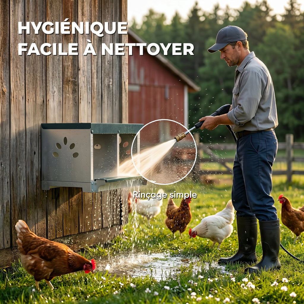 Pondoir à Poules 2 Emplacements, Imperméable, Trous d'Aération, Facile à Nettoyer, 54,5x42,5x35,5cm, Acier, Argent