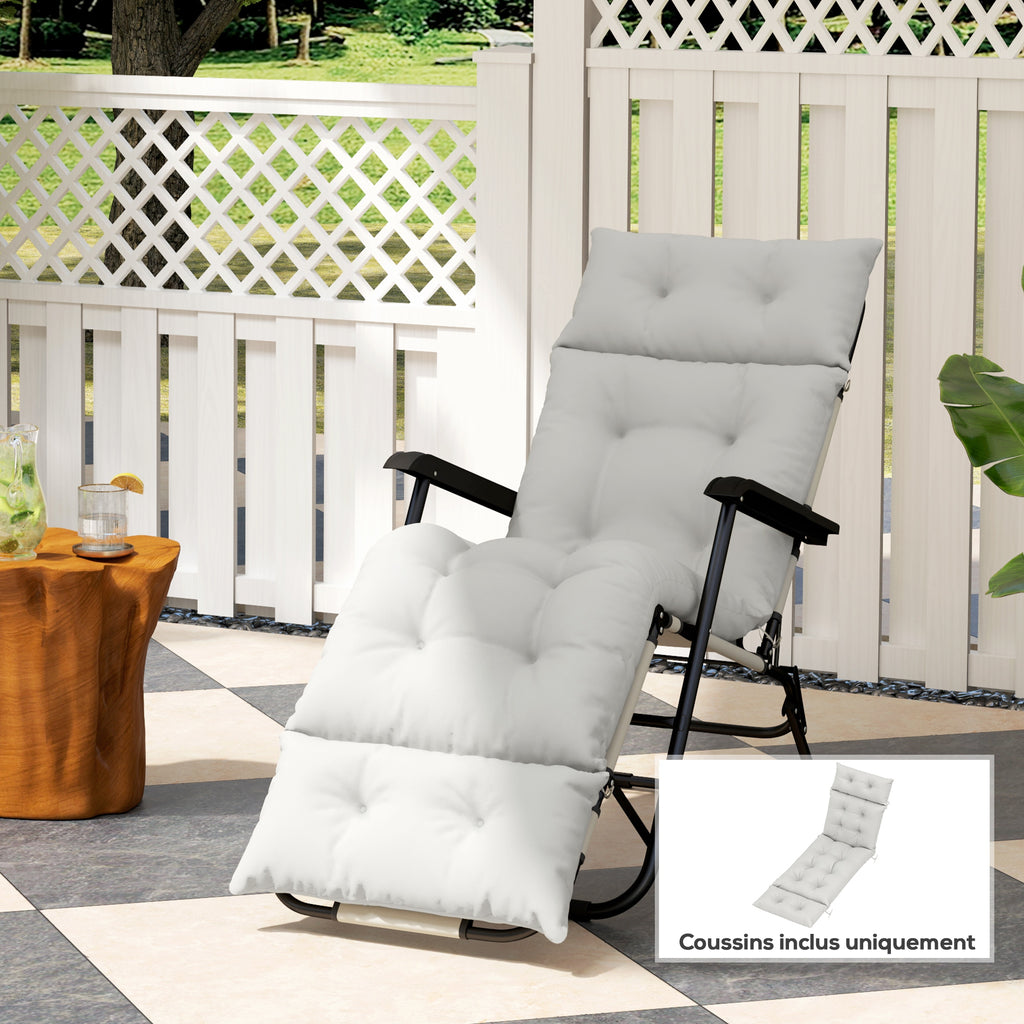 Coussin bain de soleil épais coussin chaise longue 190 x 56 x 10 cm, UPF20+, matelas transat six attaches, gris clair