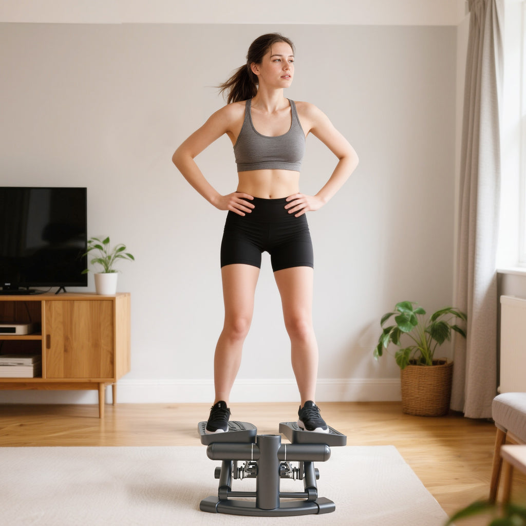 Mini stepper fitness disque de torsion de la taille 2 en 1 écran LCD, hauteur réglable, 100 kg, 42 x 34 x 22 cm, noir