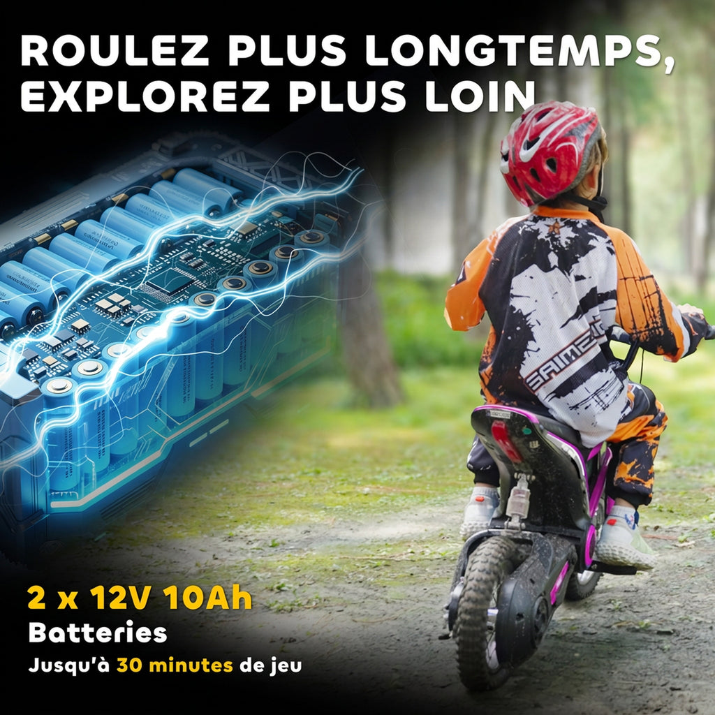 Moto cross électrique enfant moto électrique enfants moteur 350 W batterie 12V 8-16 km/h pneus gonflables 12'' rose