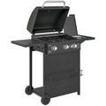 Barbecue gaz 3+1 brûleurs en acier, puissance 9,5 kW, barbecue de jardin 2 grilles étagères latérales, 2 roues, noir