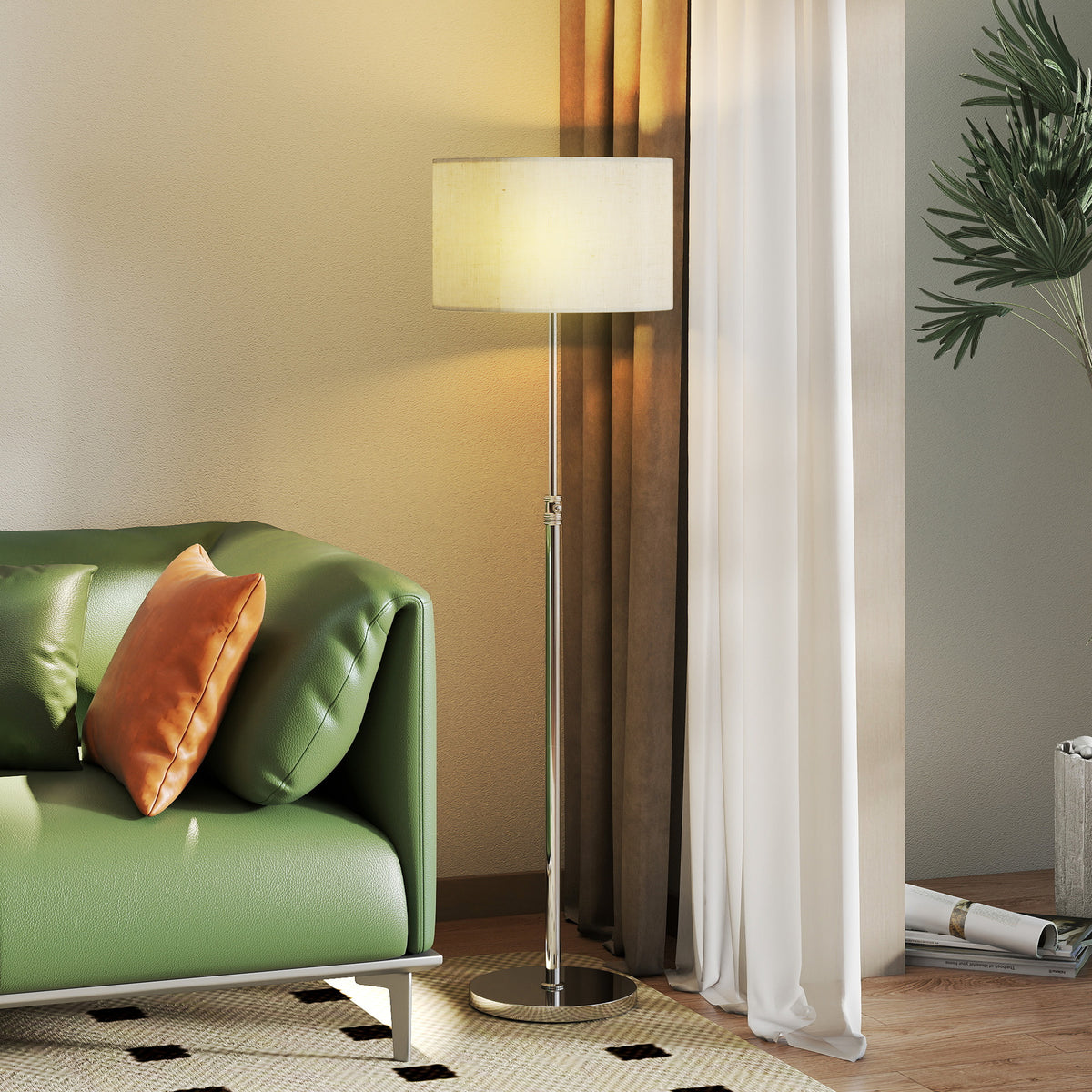 Lampadaire sur pied salon, lampe sur pied dimmable avec télécommande, abat-jour en lin, hauteur réglable 133-168cm, argent