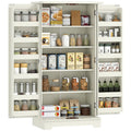 Buffet cuisine armoire de cuisine 5 niveaux avec portes et étagères réglables 60l x 40P x 120H cm grain de bois crème